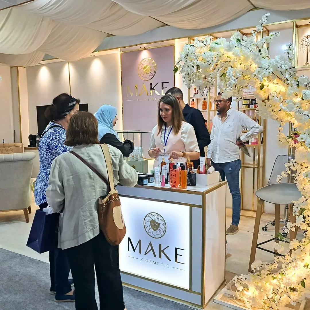 Visitors at the counter of a cosmetics brand