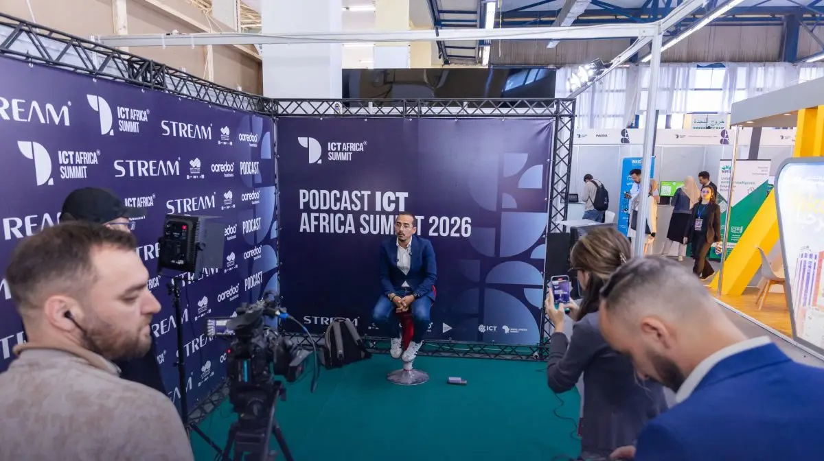 The ICT Africa Summit 2026 podcast studio, set up among the stands