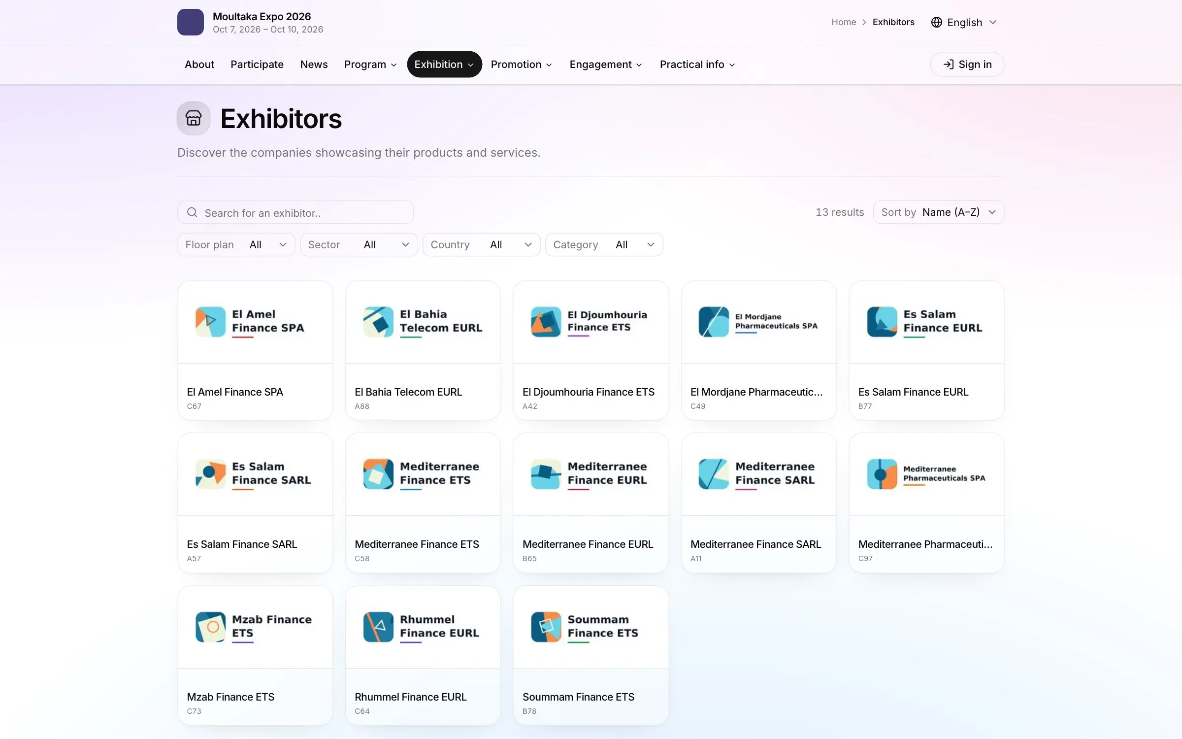 Every exhibitor gets a page